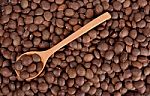 Sacha Inchi Peanut Seed With Wooden Spoon Stock Photo