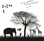 Safari With Giraffes, Herons, Geese And The Elephanti Stock Photo