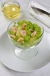 Salad Of Pineapple And Shrimp In Lettuce Leaves Stock Photo