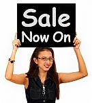 Sale Now On Blackboard Stock Photo