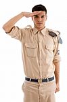 Saluting Young Soldier Stock Photo