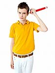 Schoolboy Holding Pencil Stock Photo