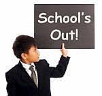 Schoolboy With School S Out Sign Stock Photo