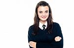 Schoolgirl With Crossed Arms Stock Photo