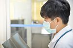 Scientist With Equipment And Science Experiments In White Tone Stock Photo