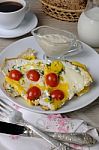 Scrambled Eggs With Tomatoes Stock Photo