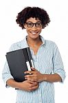 Secretary Holding Business Files, Expressing Excitement Stock Photo