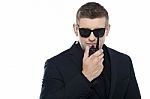 Security Officer with walkie talkie Stock Photo