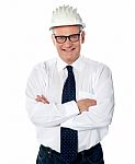 Senior Engineer With Hard Hat Stock Photo