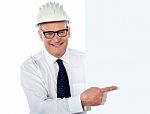 Senior Man showing blank board Stock Photo