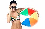 Sensual Bikini Woman With A Beach Ball Stock Photo