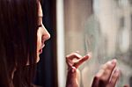 Sensual Girl With Heart On Window Stock Photo