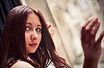 Sensual Girl With Heart On Window Stock Photo