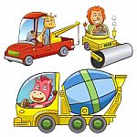 Set Of Construction Vehicle Animal Cartoon Stock Photo