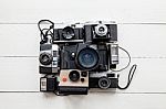 Several Vintage Cameras Stock Photo