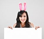 Sexy Bunny Girl Hold White Board Stock Photo