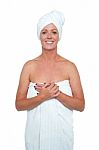 Sexy Middle Aged Spa Woman In White Towel Stock Photo