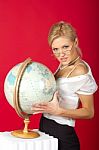 Sexy Woman Teacher With Globe Stock Photo