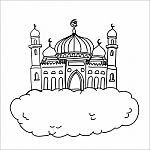 Sg171005-cartoon Islam Mosque On Cloud- Sketch Stock Photo