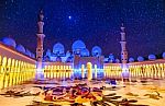 Sheikh Zayed Grand Mosque In Abu Dhabi, Uae At Night Stock Photo