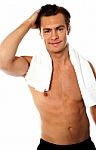 Shirtless Man With Gym Towel Stock Photo