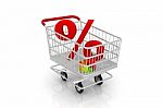 Shopping Cart With Percent Sign Stock Photo