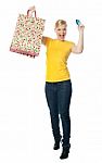 Shopping Lady Holding Credit Card Stock Photo