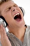 Shouting Man With Headphone Stock Photo