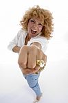 Shouting Woman Showing You Punch Stock Photo