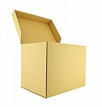 Side Cardboard Cover Opened Paper Box On White Background Stock Photo