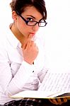 Side Pose Of Female Student With Books Stock Photo