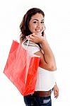 Side Pose Of Shopping Lady Stock Photo