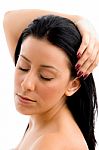 Side View Of Adult Woman On An Isolated Background Stock Photo