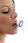 Side View Of Female Drinking Water Stock Photo