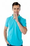 Silence Gesture By A Young Guy Stock Photo