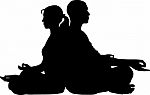 silhouette Couple Doing Meditation Stock Photo