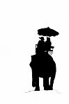 Silhouette Elephant And Tourist On White Background With Clippin Stock Photo