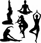 Silhouette Girls Doing Yoga Stock Photo