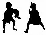 Silhouettes Of Two Little Boys Stock Photo