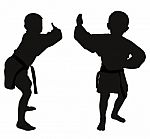 Silhouettes Of Two Little Boys Stock Photo