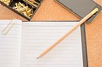 Simple Office Desk With Necessary Tool Stock Photo