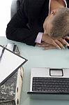 Sleeping Businessman In Office Stock Photo