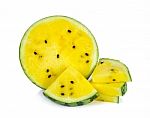 Sliced Yellow Watermelon Isolated Stock Photo