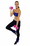 Slim Young Woman Working Out With Dumbbells Stock Photo