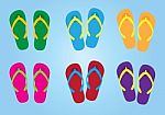 Slippers With Colorful Colors For Holiday, Slippers Stock Photo