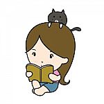 Small Girl Reading Book Cartoon Stock Photo