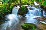 Small Waterfall With Fern And Rocks Located In Doi Inthanon Stock Photo