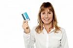 Smart Business Lady Holding Credit Card Stock Photo