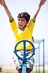 Smart Kid Having Fun, Outdoors Stock Photo