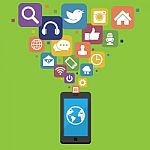 Smartphone With Social Media Icons Stock Photo